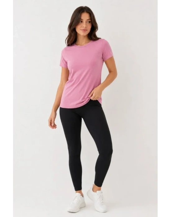 Basic Tişört Bisiklet Yaka Kısa Kol Günlük Yazlık Slim Fit T-Shirt - Pembe