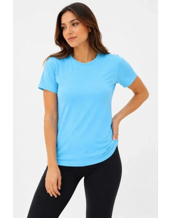 Basic Tişört Bisiklet Yaka Kısa Kol Günlük Yazlık Slim Fit T-Shirt - Turkuaz