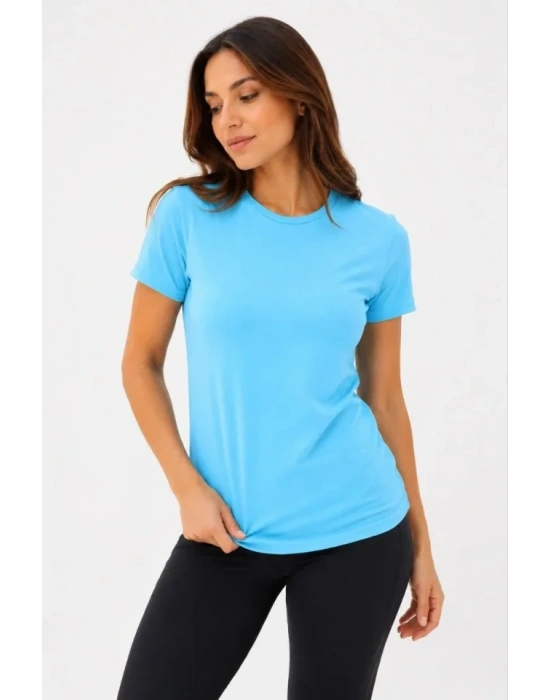Basic Tişört Bisiklet Yaka Kısa Kol Günlük Yazlık Slim Fit T-Shirt - Turkuaz