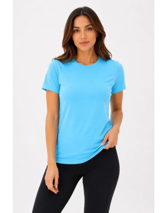 Basic Tişört Bisiklet Yaka Kısa Kol Günlük Yazlık Slim Fit T-Shirt - Turkuaz
