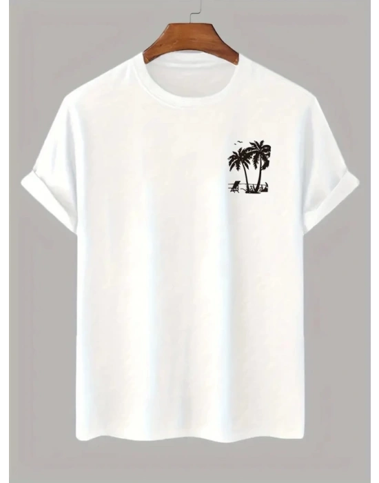 Baskılı Oversize Bisiklet Yaka T-shirt - Beyaz