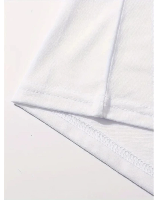 Baskılı Oversize Bisiklet Yaka T-shirt - Beyaz