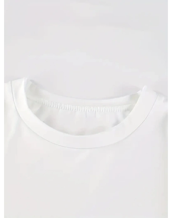 Baskılı Oversize Bisiklet Yaka T-shirt - Beyaz