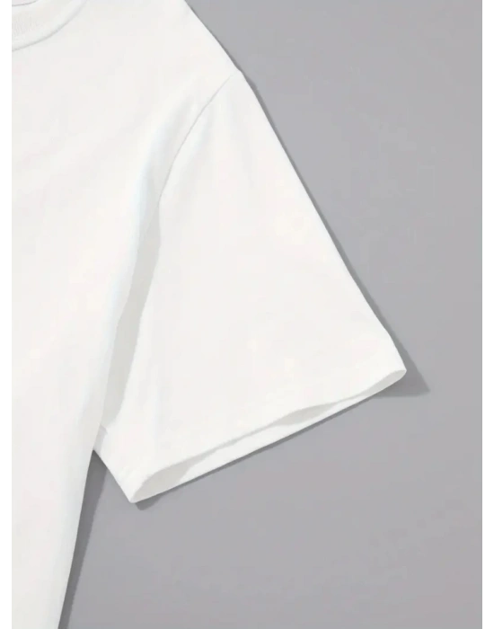 Baskılı Oversize Bisiklet Yaka T-shirt - Beyaz