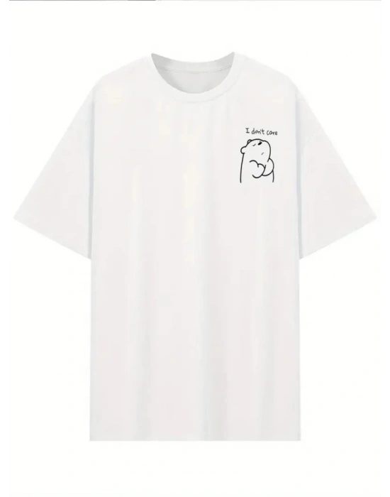 Baskılı Oversize Bisiklet Yaka T-shirt - Beyaz