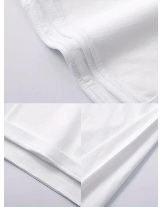 Baskılı Oversize Bisiklet Yaka T-shirt - Beyaz