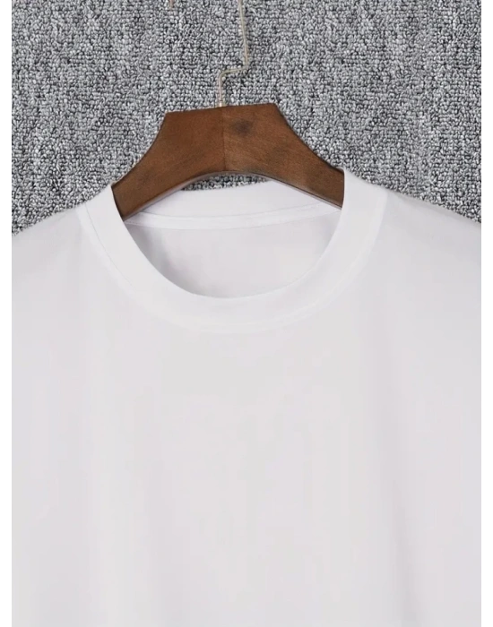 Baskılı Oversize Bisiklet Yaka T-shirt - Beyaz