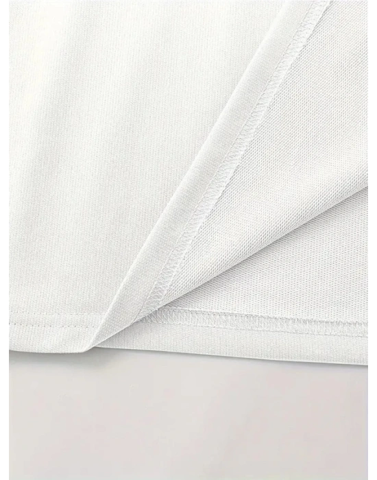 Baskılı Oversize Bisiklet Yaka T-shirt - Beyaz