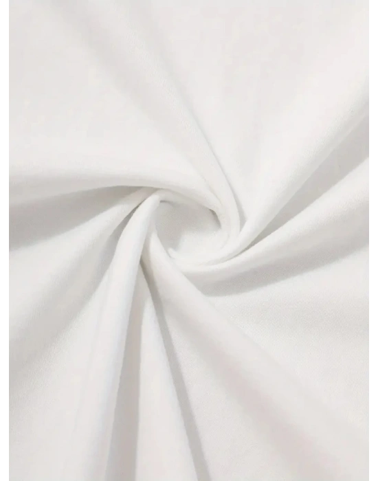 Baskılı Oversize Bisiklet Yaka T-shirt - Beyaz
