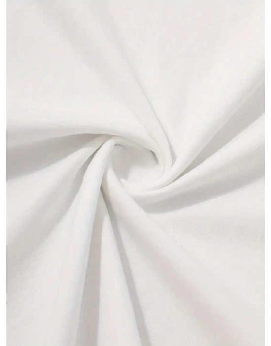 Baskılı Oversize Bisiklet Yaka T-shirt - Beyaz