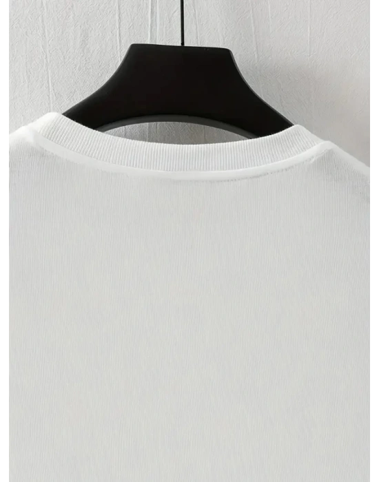 Baskılı Oversize Bisiklet Yaka T-shirt - Beyaz