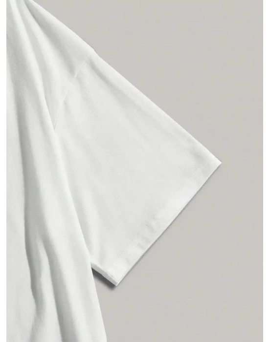 Baskılı Oversize Bisiklet Yaka T-shirt - Beyaz
