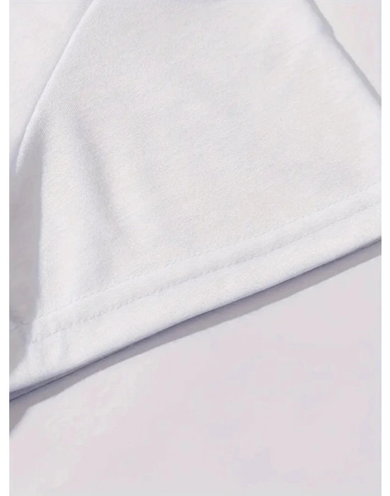 Baskılı Oversize Bisiklet Yaka T-shirt - Beyaz