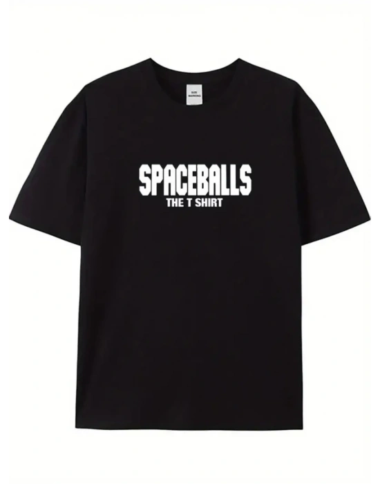 Baskılı Oversize Bisiklet Yaka T-shirt - Siyah