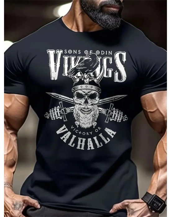 Baskılı Oversize Bisiklet Yaka T-shirt - Siyah