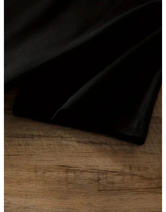 Baskılı Oversize Bisiklet Yaka T-shirt - Siyah