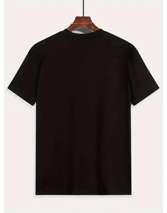 Baskılı Oversize Bisiklet Yaka T-shirt - Siyah