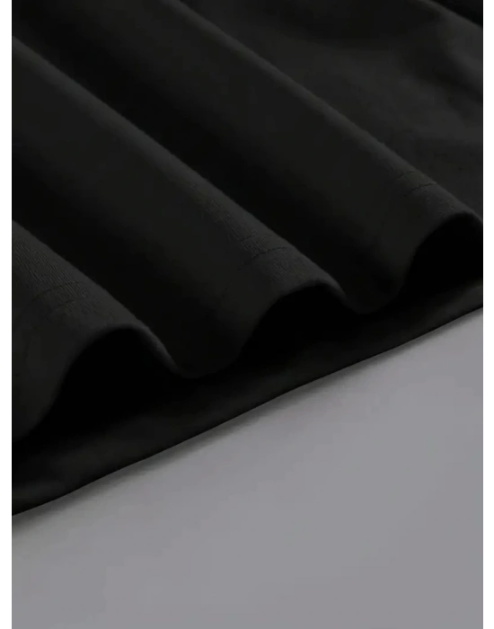 Baskılı Oversize Bisiklet Yaka T-shirt - Siyah