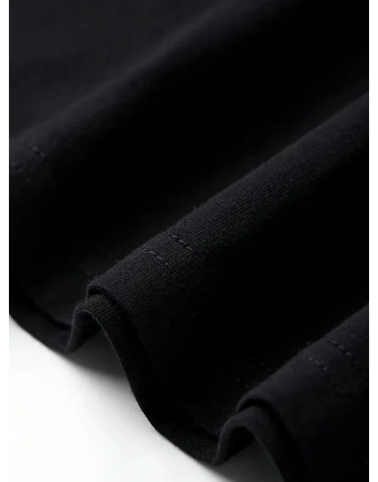 Baskılı Oversize Bisiklet Yaka T-shirt - Siyah