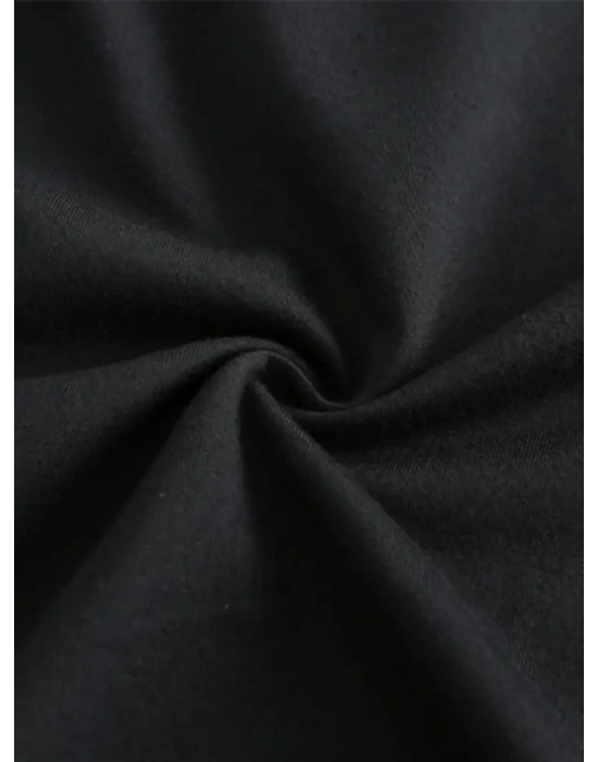 Baskılı Oversize Bisiklet Yaka T-shirt - Siyah