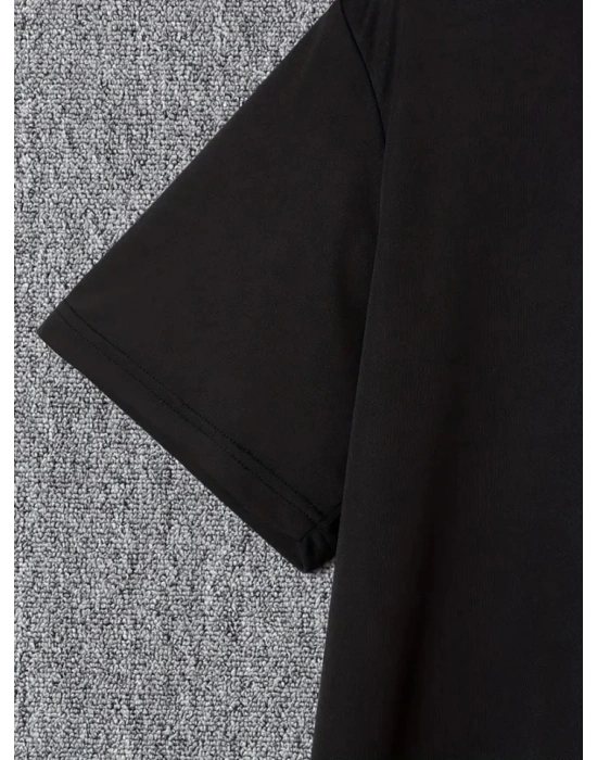 Baskılı Oversize Bisiklet Yaka T-shirt - Siyah