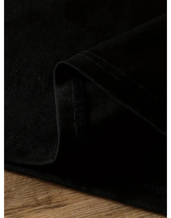 Baskılı Oversize Bisiklet Yaka T-shirt - Siyah