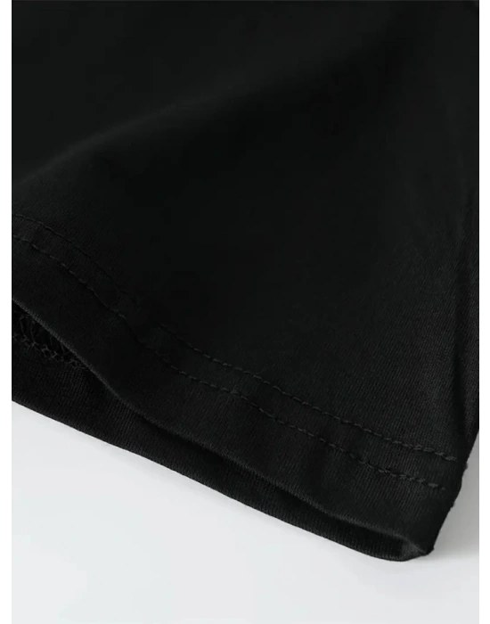Baskılı Oversize Bisiklet Yaka T-shirt - Siyah