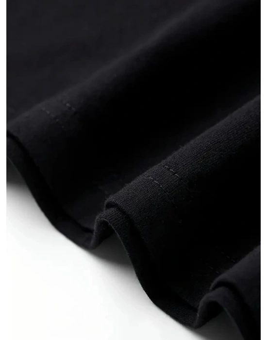 Baskılı Oversize Bisiklet Yaka T-shirt - Siyah