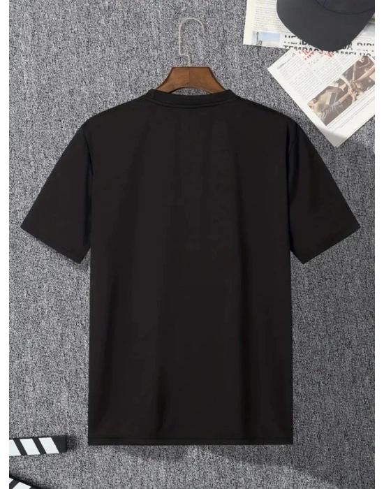 Baskılı Oversize Bisiklet Yaka T-shirt - Siyah