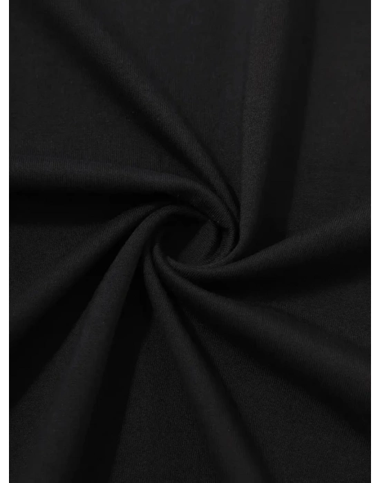 Baskılı Oversize Bisiklet Yaka T-shirt - Siyah