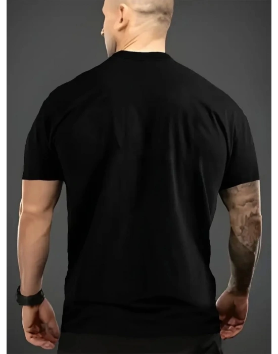 Baskılı Oversize Bisiklet Yaka T-shirt - Siyah