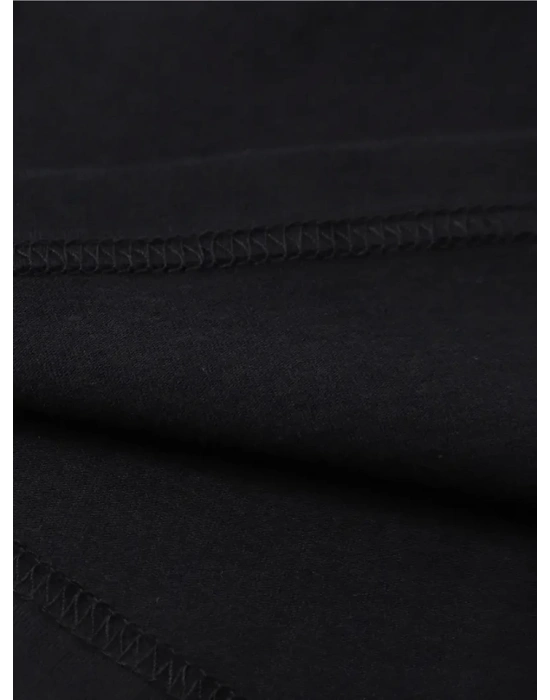 Baskılı Oversize Bisiklet Yaka T-shirt - Siyah