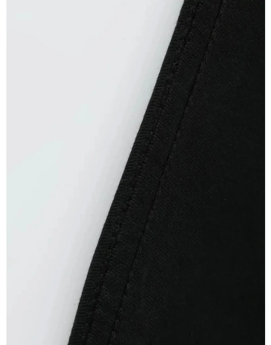 Baskılı Oversize Bisiklet Yaka T-shirt - Siyah