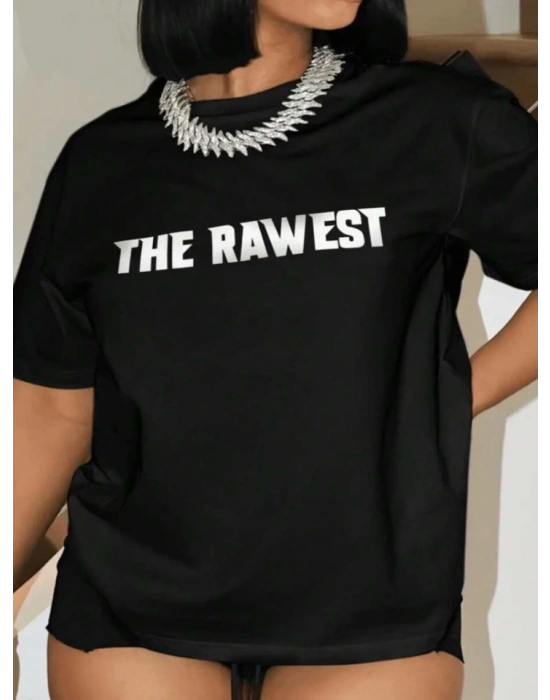 Baskılı Oversize T-shirt - Siyah
