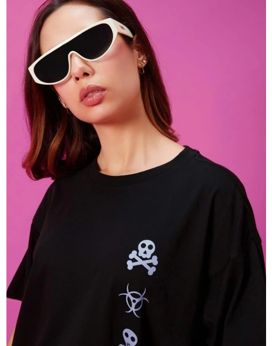 Baskılı Oversize T-shirt - Siyah