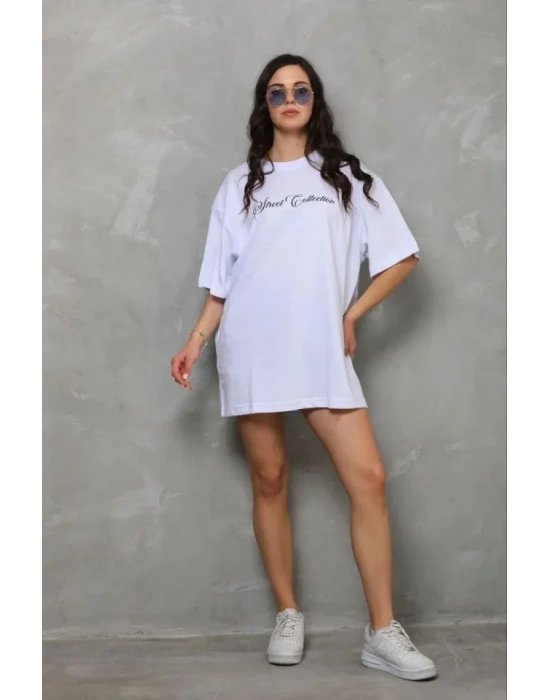 Baskılı T-Shirt Kısa Kol Bisiklet Yaka Regular Rahat Kalıp Günlük Tişört - Beyaz