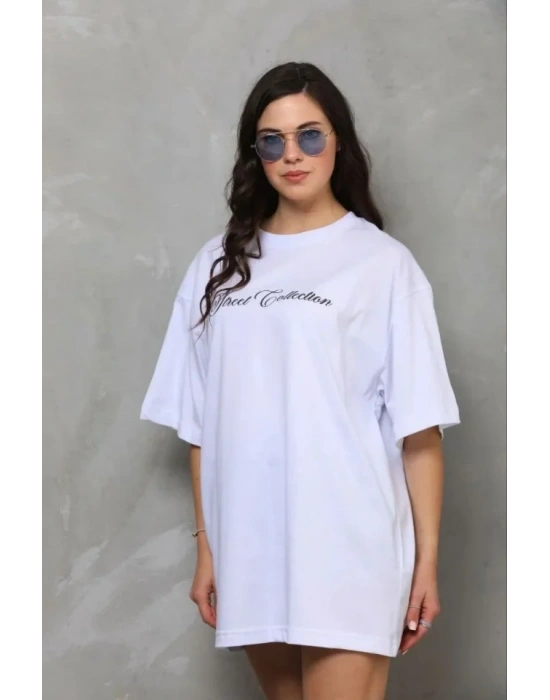 Baskılı T-Shirt Kısa Kol Bisiklet Yaka Regular Rahat Kalıp Günlük Tişört - Beyaz