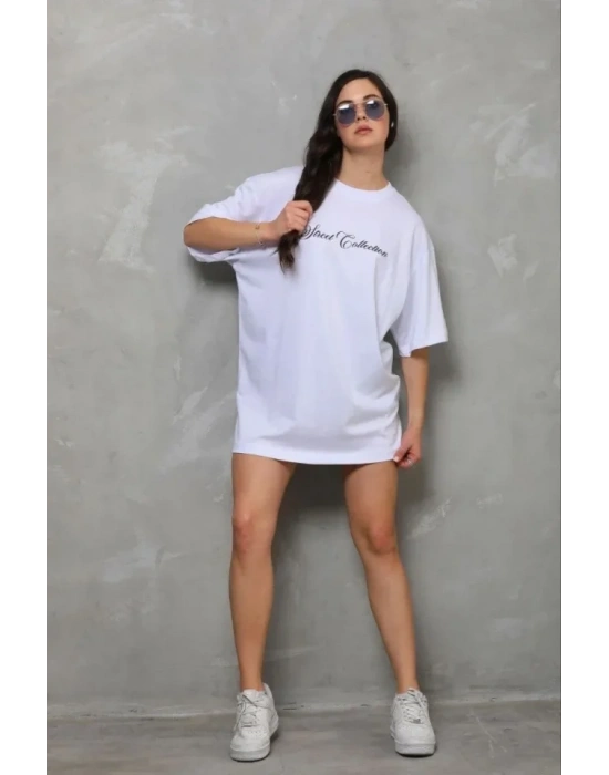 Baskılı T-Shirt Kısa Kol Bisiklet Yaka Regular Rahat Kalıp Günlük Tişört - Beyaz