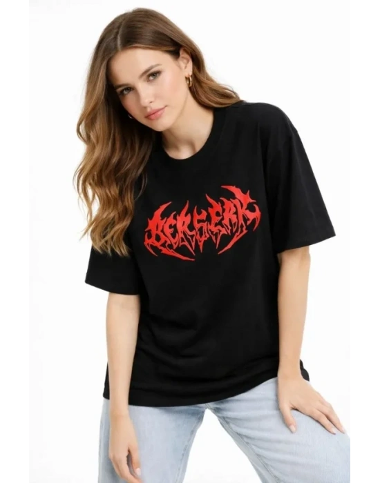 Baskılı T-Shirt Yazlık Kısa Kol Bisiklet Yaka Rahat Kalıp Tişört - Siyah
