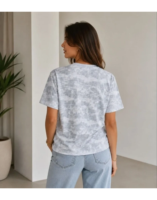Batik Desenli Tişört Bisiklet Yaka Kısa Kol Regular Fit T-shirt - Gri
