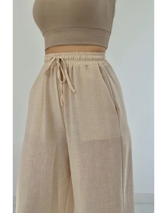 Bej Keten Pantolon