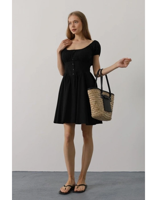 Beli Korseli Mini Elbise - Siyah