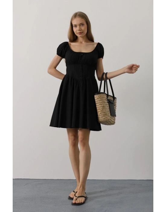 Beli Korseli Mini Elbise - Siyah