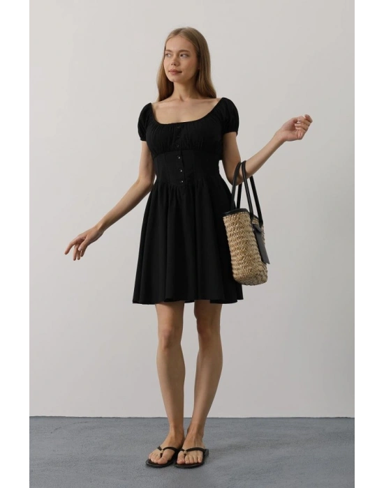 Beli Korseli Mini Elbise - Siyah