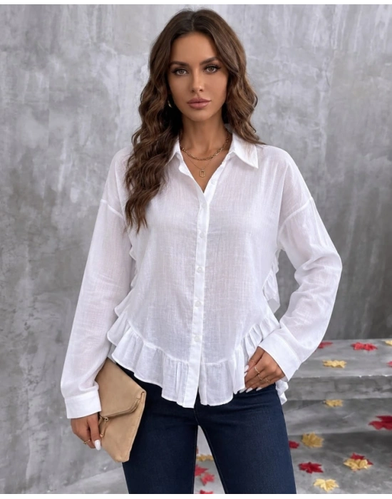 Beyaz Volanlı Gömlek