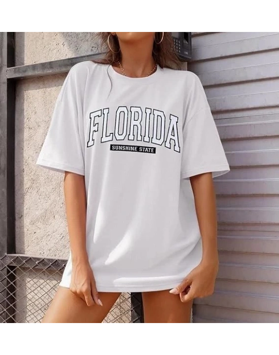 Bisiklet Yaka Baskılı T-shirt - Beyaz