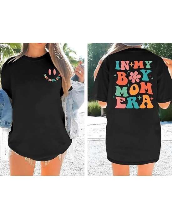 Bisiklet Yaka Kısa Kol Baskılı T-shirt - Siyah