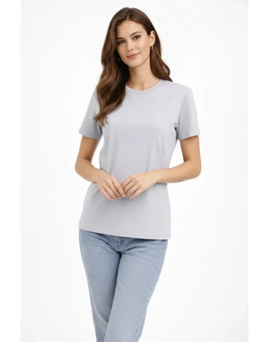 Bisiklet Yaka Tişört  Regular Kalıp Basic Pamuklu  Günlük Kullanım  T-shirt - Gri