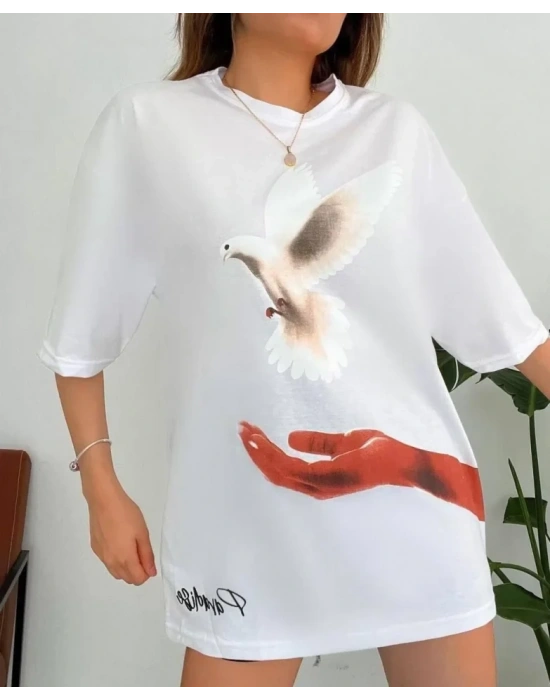 Dijital Baskılı T-Shirt - Beyaz