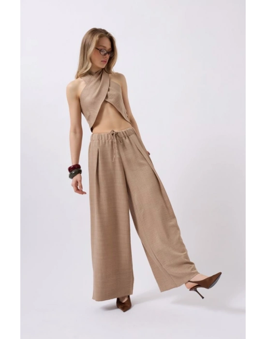 Düşük Bel Oversize Keten Pantolon